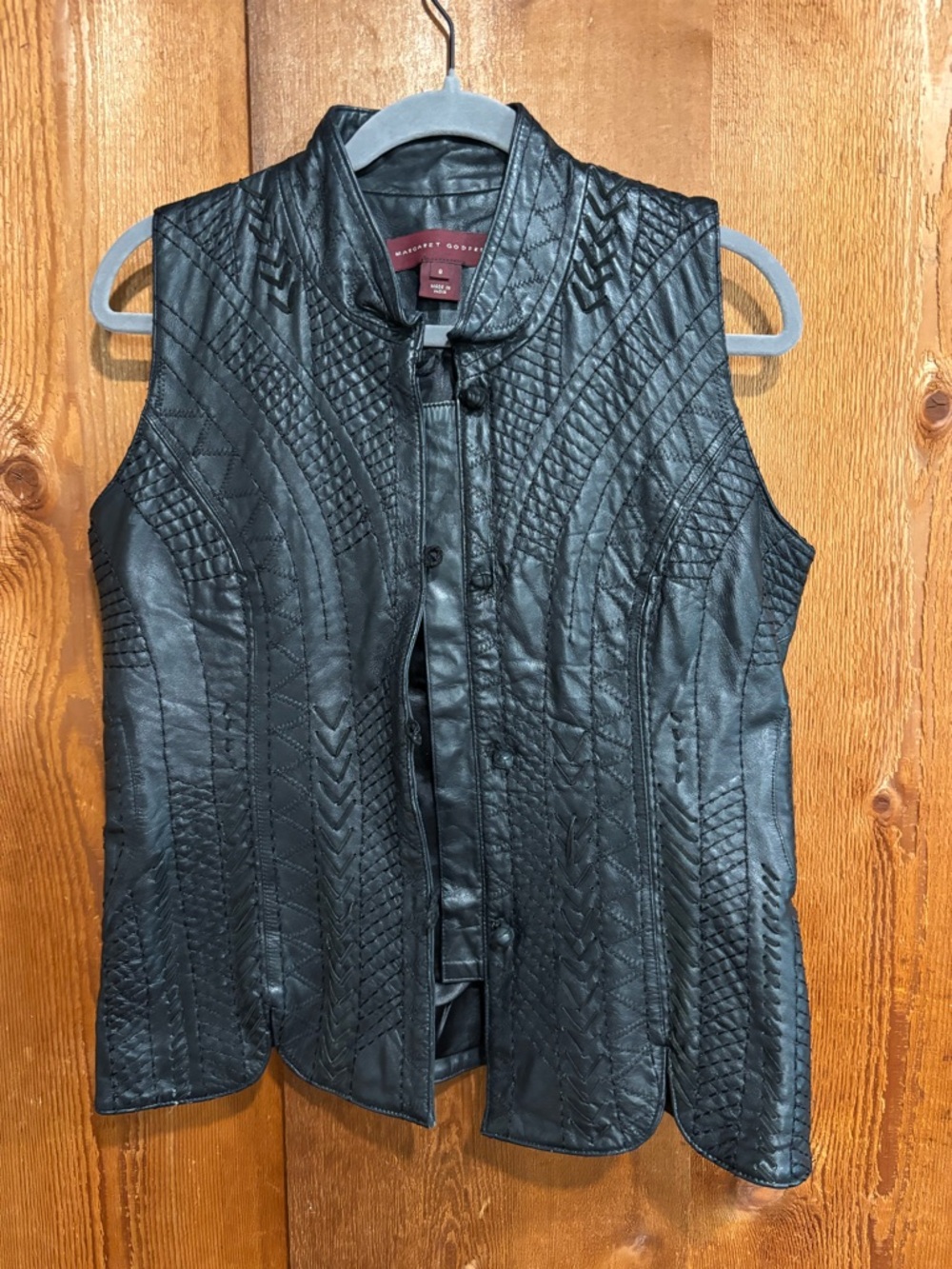 Margaret Godfrey Black Genuine Leather Woven Stitch Vest Size 8 Western Biker